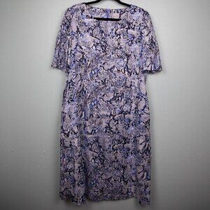 Chico's blue, white and black smocked sleeve shift midi dress-1